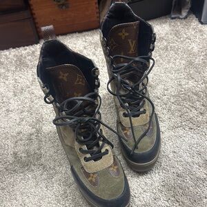 Louis Vuitton Women's Monogram Green Lace-Up Combat Boots